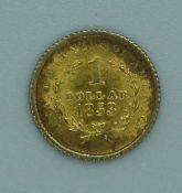 1853 gold U.S one dollar coin