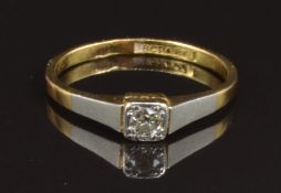 Art Deco 18ct gold ring set with a diamond in a platinum setting, size K, 2.1g