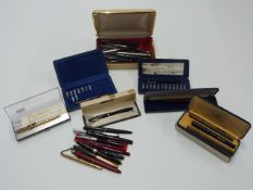Thirty various fountain and ballpoint pens and propelling pencils including Parker 17, Waterman,