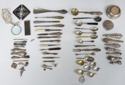 Collection of mainly hallmarked silver handled items to include manicure tools, preserve pot lid