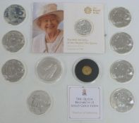 Eight 2014 Year of the Horse silver Britannias together with two further silver coins and a 9ct gold