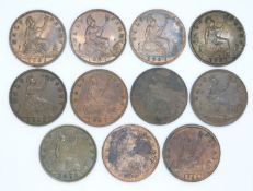 A study of eleven 1861 Victorian halfpennies, mostly VF-EF, various types, beaded and toothed