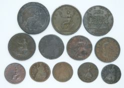 A collection of English copper coins Charles II to George III to include Charles II farthings,