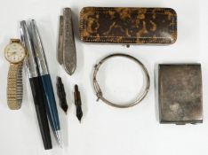 Hallmarked silver calling card or similar case, 9ct gold Accurist ladies wristwatch, hallmarked