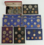 Pre-decimal 1960s UK coin sets together with 1970, 1971 and 1982 sets, and a Bailiwick of Guernsey