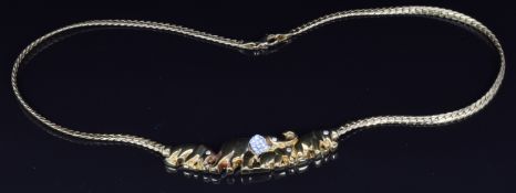 Franz Hirner 18ct gold necklace in the form of elephants set with diamonds, 35.3g