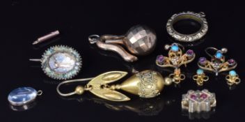 Victorian pendant, Victorian earring, further earrings, 14k gold charm set with rubies, moonstone,