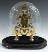 c1860 '5 spoke' single fusee skeleton clock of lyre shape, raised on oval ebonised base with