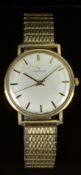 Certina 9ct gold gentleman's wristwatch with black hour and minutes hands, gold centre seconds hand,
