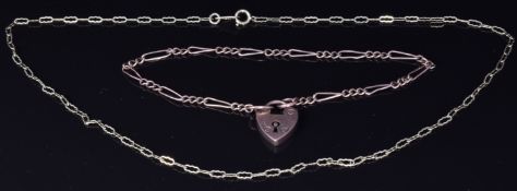 A 9ct rose gold bracelet and a 9ct gold choker necklace, 4.5g, length 35cm