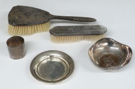 A E Jones hallmarked silver bowl with bronze William Shakespeare 400th anniversary medallion to