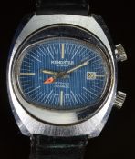 Memostar gentleman's wristwatch with alarm, date aperture, luminous hour and minutes hands orange