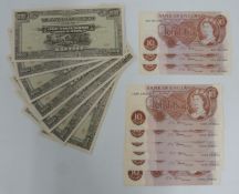Seven Japanese government occupation WW2 1000 dollar banknotes uncirculated, together with ten