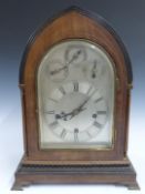 W and H Winterhalder and Hofmeier c1900 mitre case mantel clock, quarter striking on eight or four
