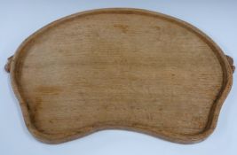 Robert 'Mouseman' Thompson carved oak tray with two mice to the rim, width 46cm