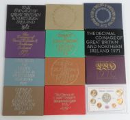 Eight Royal Mint proof UK coin sets in perspex cases with certificates, 1970-1981