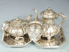 Silver plate comprising Victorian tea and coffee pots, serving dish and sugar bowl