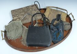 Vintage evening bags including mesh example marked Alpacca, jewel encrusted with butterfly