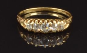 Victorian/ Edwardian 18ct gold ring set with five old cut diamonds, size N, 2.1g