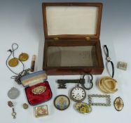 19thC portrait miniature lidded trinket box, hallmarked silver thimble, Victorian commemorative