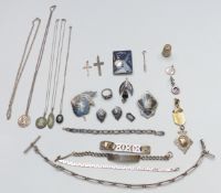 A collection of jewellery including Siam silver brooches, earrings, necklace, Victorian silver