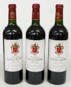 Three bottles of Chateau Langoa Barton 2000 Saint-Julien red wine 75cl 12.5 vol. This lot has been