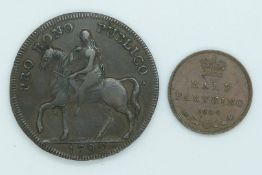 Queen Victoria 1844 half farthing, near EF, together with a 1792 Coventry halfpenny with Lady Godiva