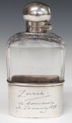 Victorian hallmarked silver cut glass hip flask with bayonet cap, slide off cup and Grand Tour