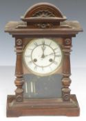 Junghans late 19thC mantel clock with painted Roman dial, movement striking on a gong and faux