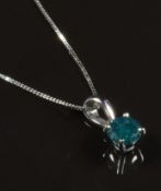 An 18ct white gold necklace set with a blue diamond of approximately 0.4ct, 1.6g, length 36cm