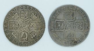 George II 1745 shilling LIMA below bust plain angles reverse, together with a George III 1878