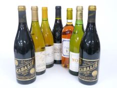 Seven French wines, three red, three white and a dessert wine comprising two Cabalie Pays D'oc