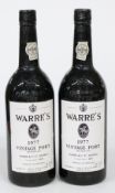 Two bottles of Warre's 1977 Vintage Port, 75cl