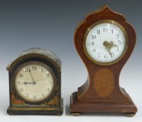 19thC French mantel clock in a lacquered oriental design case together with a balloon style clock in