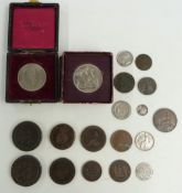 A small collection of coinage, 18thC onwards, includes Melbourne auctioneer token, Georgian