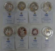 Eight various silver proof Royal Mint issue coins with certificates