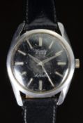 Nivada gentleman's automatic wristwatch with silver hands and baton hour markers, black dial and