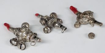 Victorian George Unite coral handled baby's rattle Birmingham 1876, Edward VII example, Birmingham