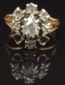 Georgian/ Victorian ring set with rose cut diamonds in a cluster, size K, 6g
