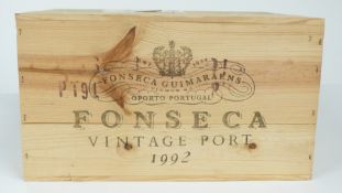 Case of 12 bottles of Fonseca 1992 Vintage Port. This lot has been stored 'en primeur' by the Wine
