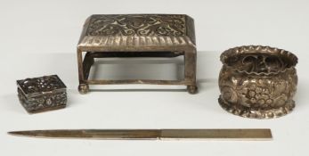 Large hallmarked silver match box holder, length 7.5cm, feature hallmarked silver letter opener,