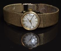 Omega 9ct gold ladies automatic wristwatch with date aperture, gold centre seconds hand, black