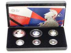 Royal Mint 2015 UK six coin silver proof Britannia set, cased with cetificate