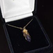 Franklin Mint silver gilt necklace set with amethyst and a diamond
