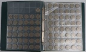A collector's album containing a collection of UK florins 1925-1945, approximately 2860g in total