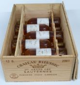 Six bottles of Chateau Rieussec 2001 Sauternes Premier Grand Cru Classé white wine 75cl 13.5 vol.
