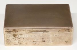 Hallmarked silver cigarette box with engine turned lid, Birmingham 1946, maker Dudley Russell