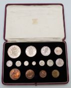 1937 specimen UK set of 15 coins for George VI, includes Maundy coins