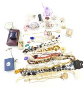 A collection of jewellery including earrings, brooches including agate, silver, necklaces, etc