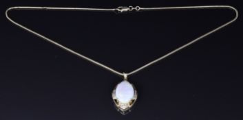 A 9ct gold pendant set with an opal and diamonds on a 9ct gold necklace, 9.5g